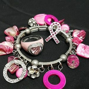 Pink ribbon jewlery set